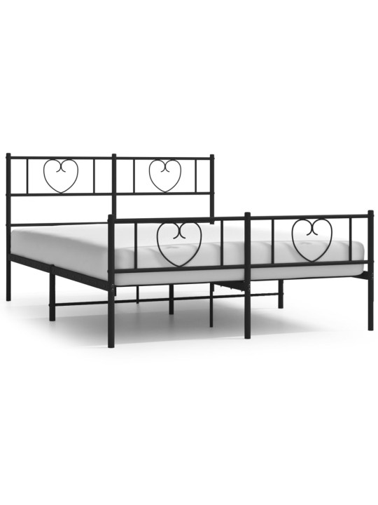 Kovový rám postele s hlavovým a nožním čelem černý 150 x 200 cm