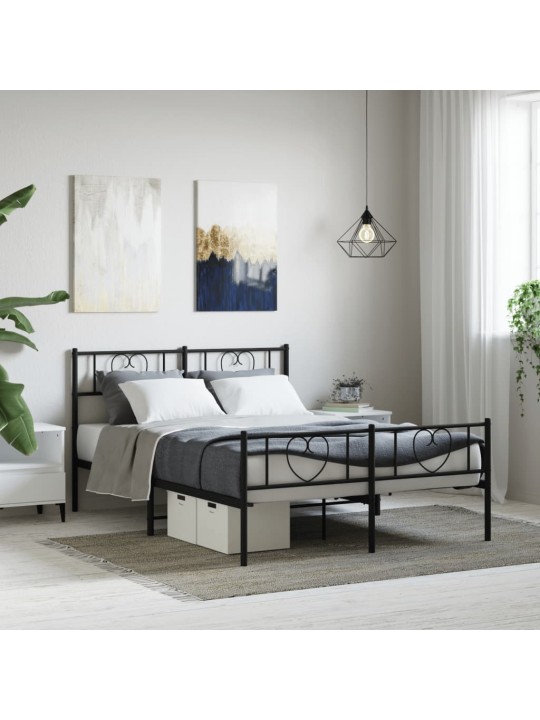 Kovový rám postele s hlavovým a nožním čelem černý 150 x 200 cm