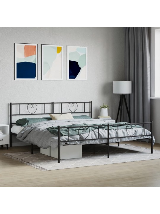 Kovový rám postele bez matrace s nožním čelem černý 180x200 cm