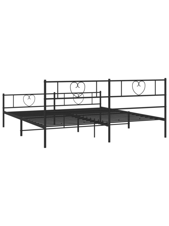Kovový rám postele s hlavovým a nožním čelem černý 200 x 200 cm