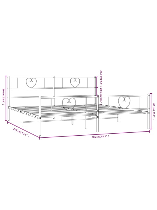 Kovový rám postele s hlavovým a nožním čelem černý 200 x 200 cm
