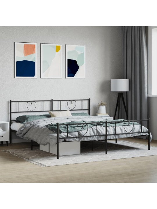 Kovový rám postele s hlavovým a nožním čelem černý 200 x 200 cm