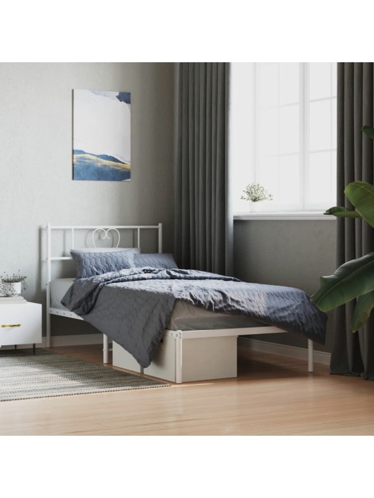 Kovový rám postele s čelem bílý 90 x 200 cm