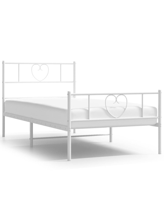 Kovový rám postele s hlavovým a nožním čelem bílý 100 x 200 cm