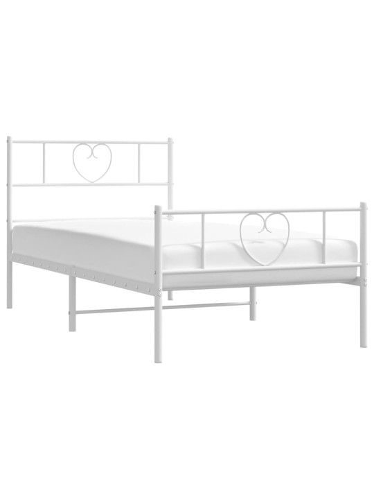 Kovový rám postele s hlavovým a nožním čelem bílý 100 x 200 cm