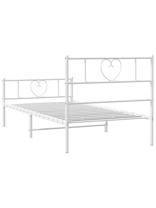 Kovový rám postele s hlavovým a nožním čelem bílý 100 x 200 cm