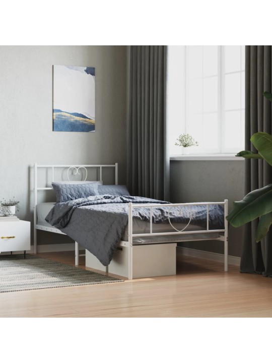 Kovový rám postele s hlavovým a nožním čelem bílý 100 x 200 cm