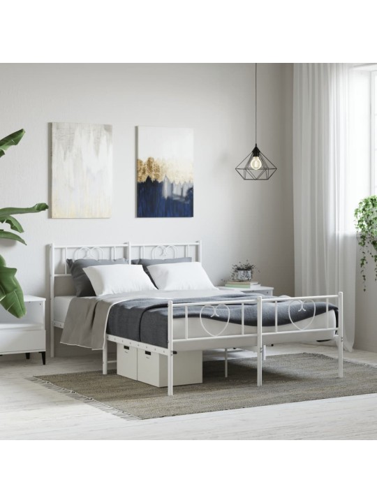 Kovový rám postele s hlavovým a nožním čelem bílý 120 x 190 cm
