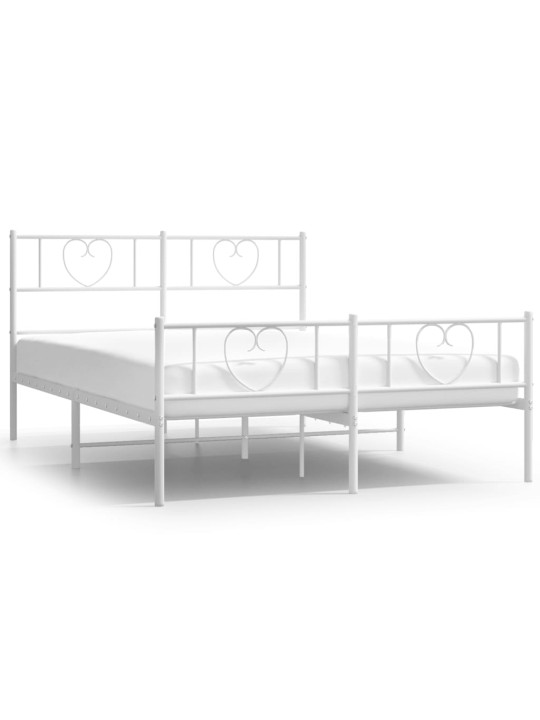 Kovový rám postele s hlavovým a nožním čelem bílý 150 x 200 cm