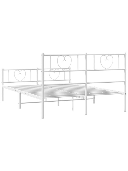 Kovový rám postele s hlavovým a nožním čelem bílý 150 x 200 cm