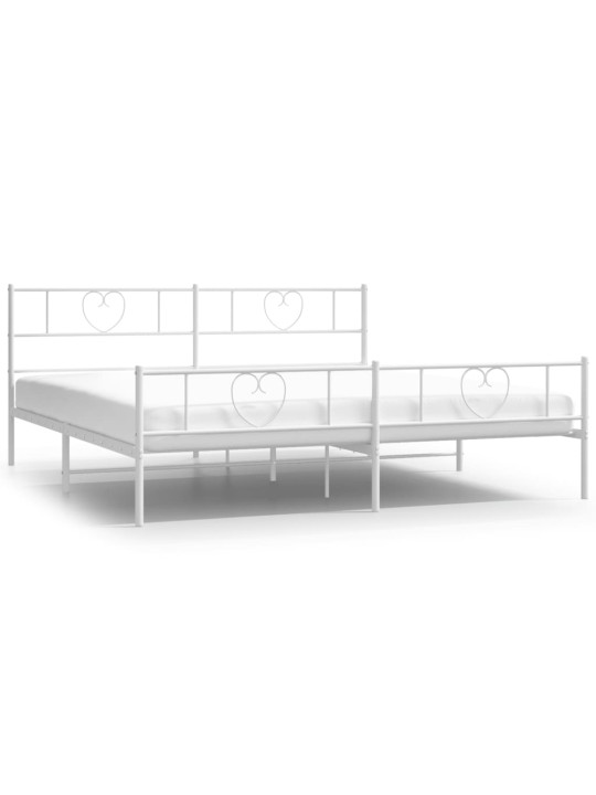Kovový rám postele s hlavovým a nožním čelem bílý 200 x 200 cm