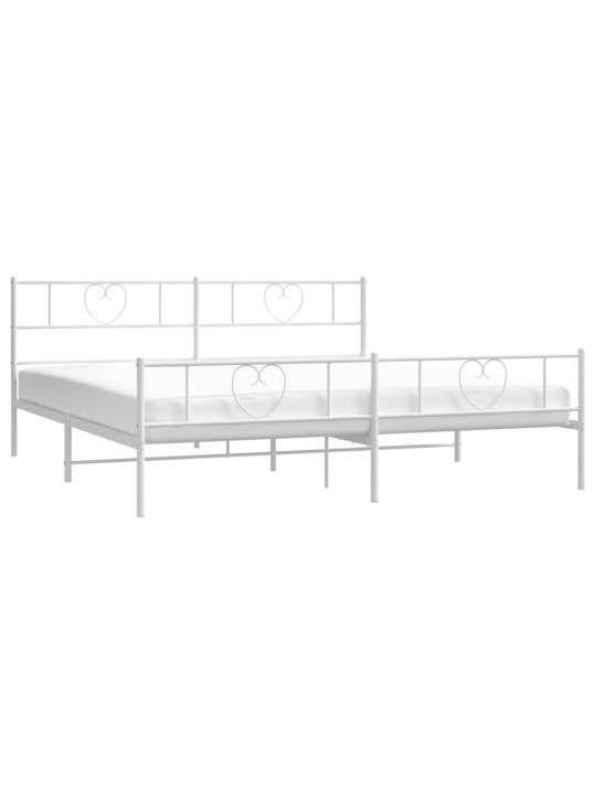 Kovový rám postele s hlavovým a nožním čelem bílý 200 x 200 cm