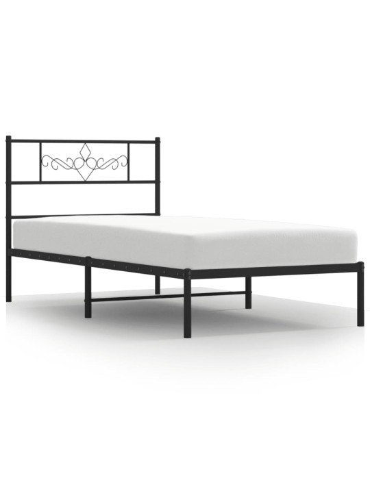 Kovový rám postele s čelem černý 75 x 190 cm