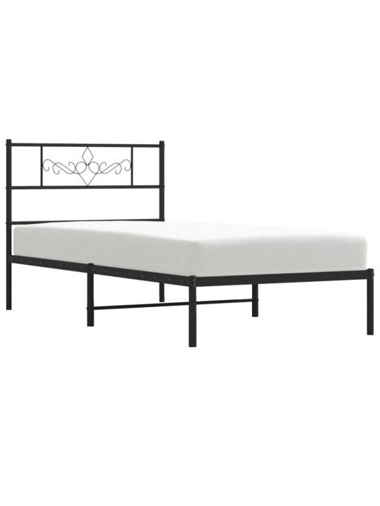 Kovový rám postele s čelem černý 75 x 190 cm