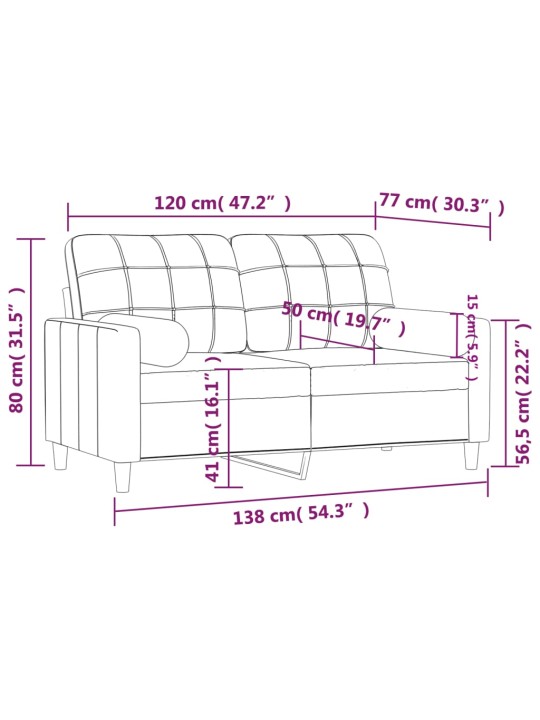 2místná pohovka s polštáři světle šedá 120 cm textil