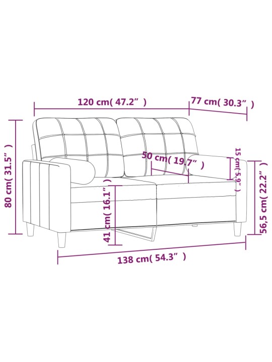 2místná pohovka s polštáři hnědá 120 cm textil