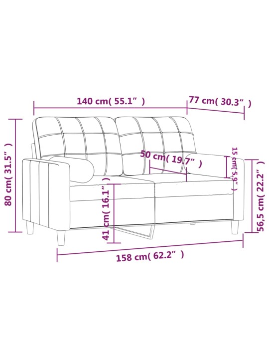 2místná pohovka s polštáři světle šedá 140 cm textil