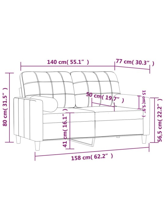 2místná pohovka s polštáři krémová 140 cm textil