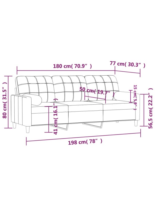 3místná pohovka s polštáři krémová 180 cm textil