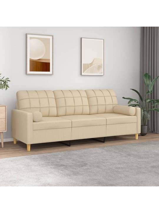 3místná pohovka s polštáři krémová 180 cm textil