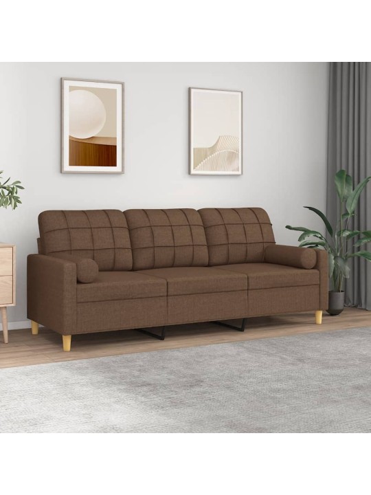 3místná pohovka s polštáři hnědá 180 cm textil