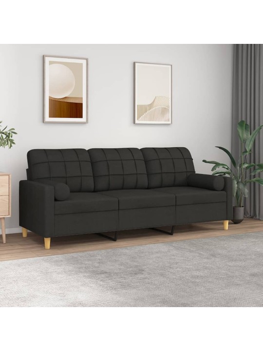 3místná pohovka s polštáři černá 180 cm textil