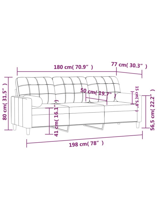 3místná pohovka s polštáři světle žlutá 180 cm textil