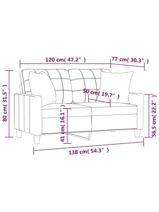 2místná pohovka s polštáři cappuccino 120 cm umělá kůže