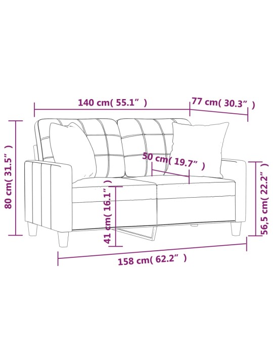 2místná pohovka s polštáři cappuccino 140 cm umělá kůže