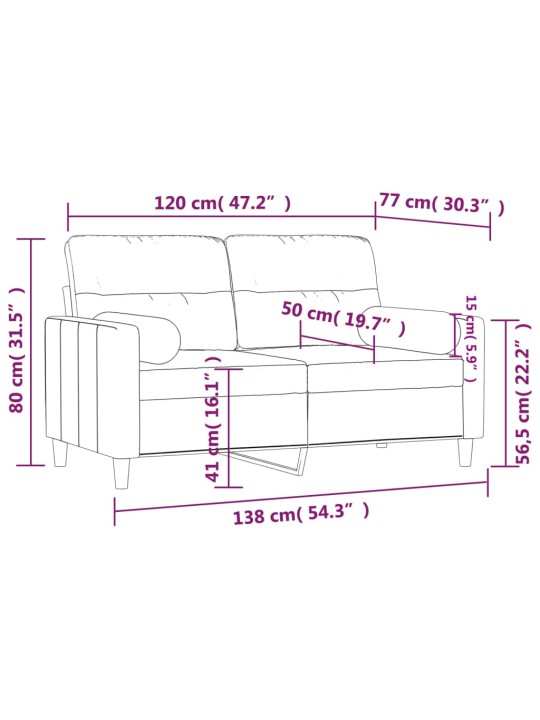 2místná pohovka s polštáři hnědá 120 cm textil