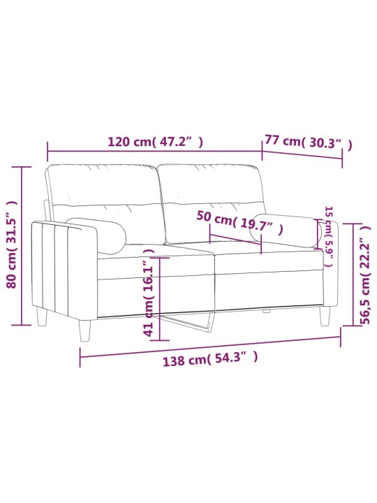 2místná pohovka s polštáři světle žlutá 120 cm textil
