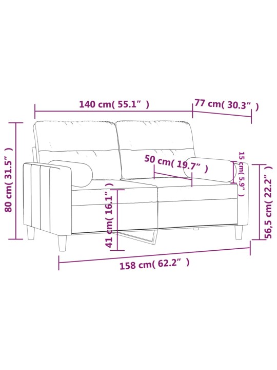 2místná pohovka s polštáři světle šedá 140 cm textil