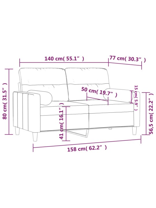 2místná pohovka s polštáři tmavě šedá 140 cm textil