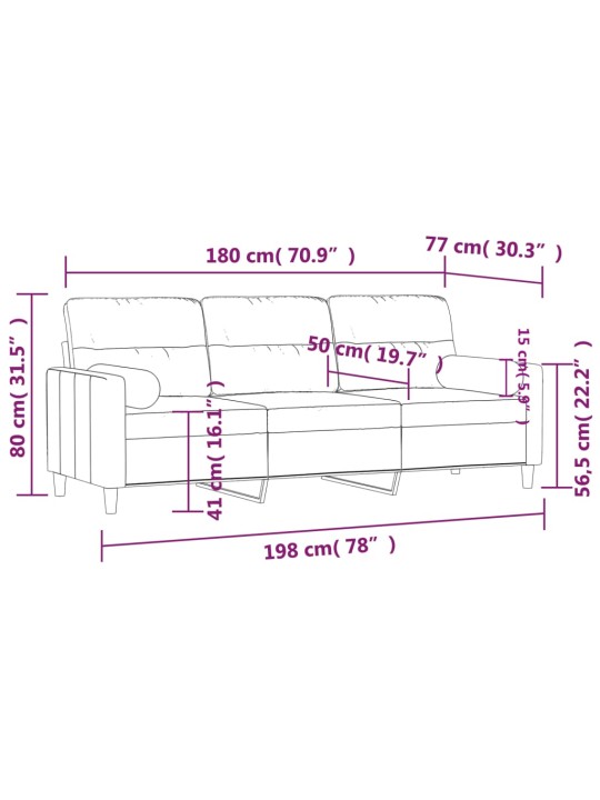 3místná pohovka s polštáři krémová 180 cm textil