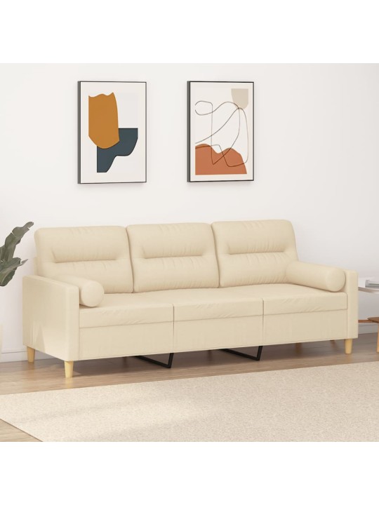 3místná pohovka s polštáři krémová 180 cm textil