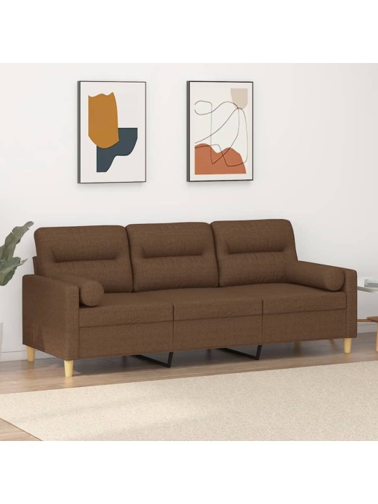 3místná pohovka s polštáři hnědá 180 cm textil