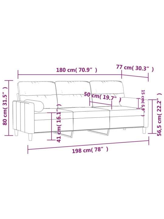 3místná pohovka s polštáři černá 180 cm textil