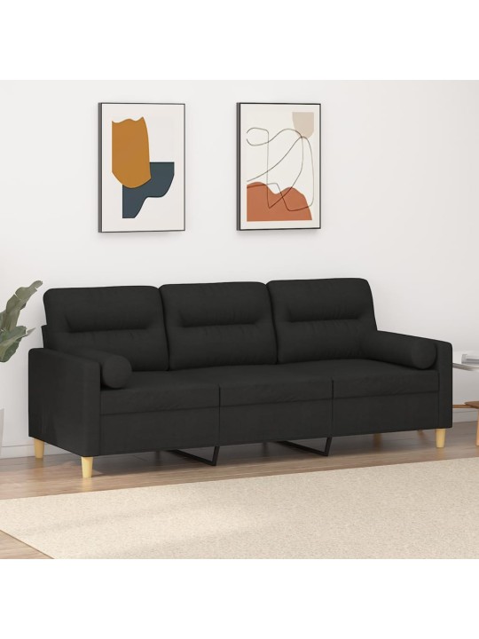 3místná pohovka s polštáři černá 180 cm textil