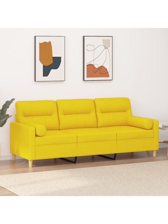 3místná pohovka s polštáři světle žlutá 180 cm textil