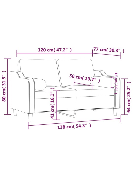 2místná pohovka s polštáři krémová 120 cm textil