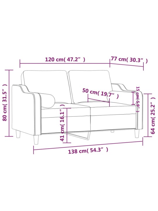 2místná pohovka s polštáři taupe 120 cm textil