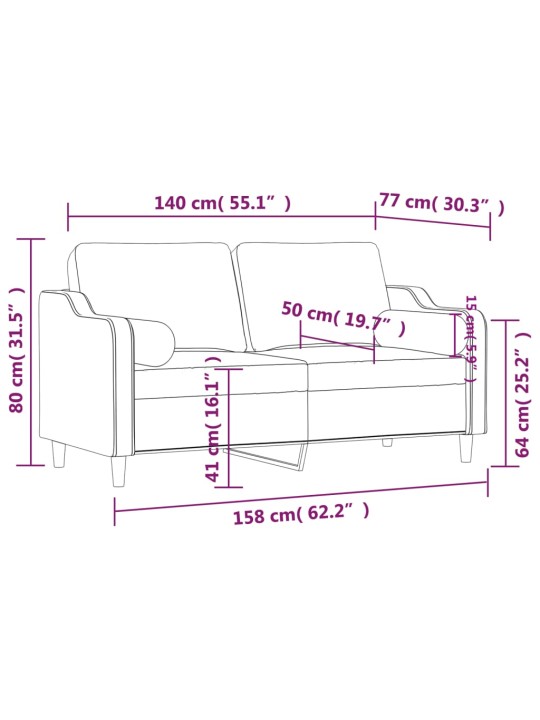 2místná pohovka s polštáři světle šedá 140 cm textil