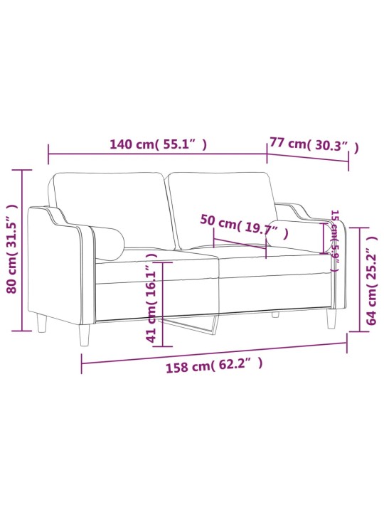 2místná pohovka s polštáři hnědá 140 cm textil