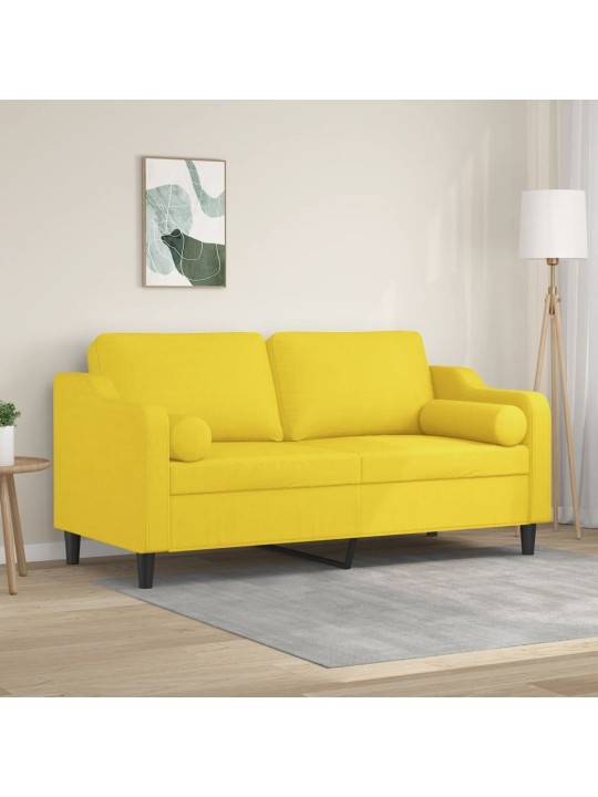2místná pohovka s polštáři světle žlutá 140 cm textil