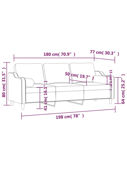 3místná pohovka s polštáři krémová 180 cm textil