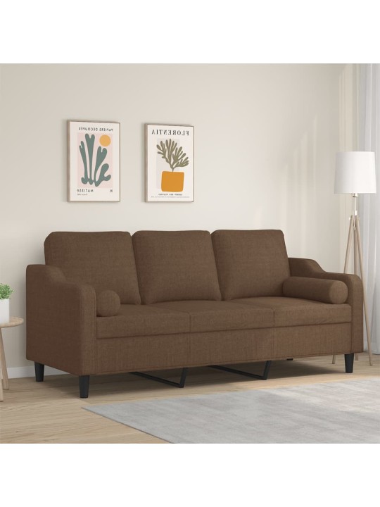 3místná pohovka s polštáři hnědá 180 cm textil