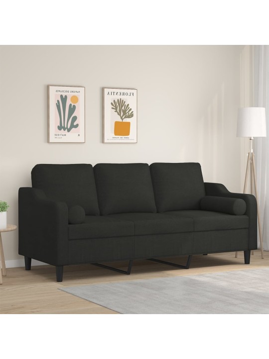 3místná pohovka s polštáři černá 180 cm textil