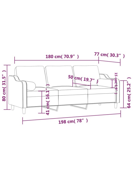 3místná pohovka s polštáři vínová 180 cm textil