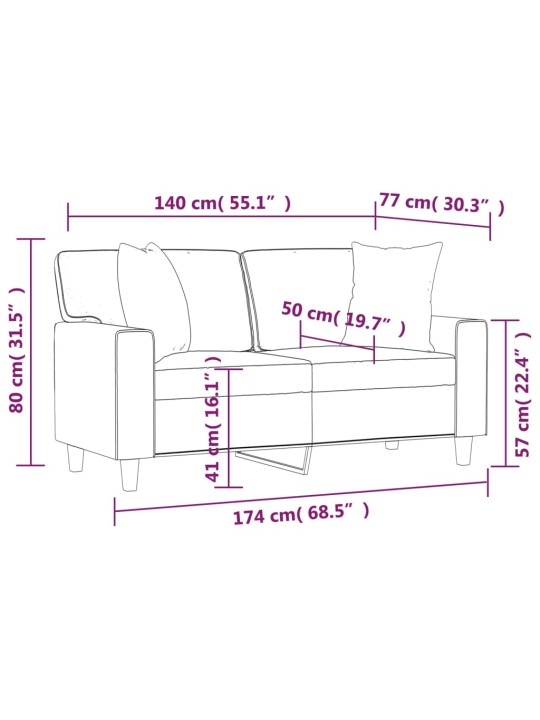 2místná pohovka s polštáři cappuccino 140 cm umělá kůže