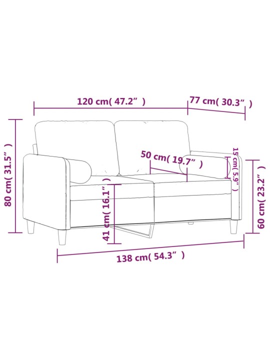2místná pohovka s polštáři tmavě šedá 120 cm samet